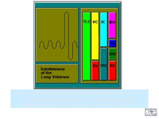 La espirometría sólo determina la capacidad vital (VC).
La capacidad pulmonar total (TLC) debe ser medida por
pletismografía, para calcular el volumen residual (RV).
 