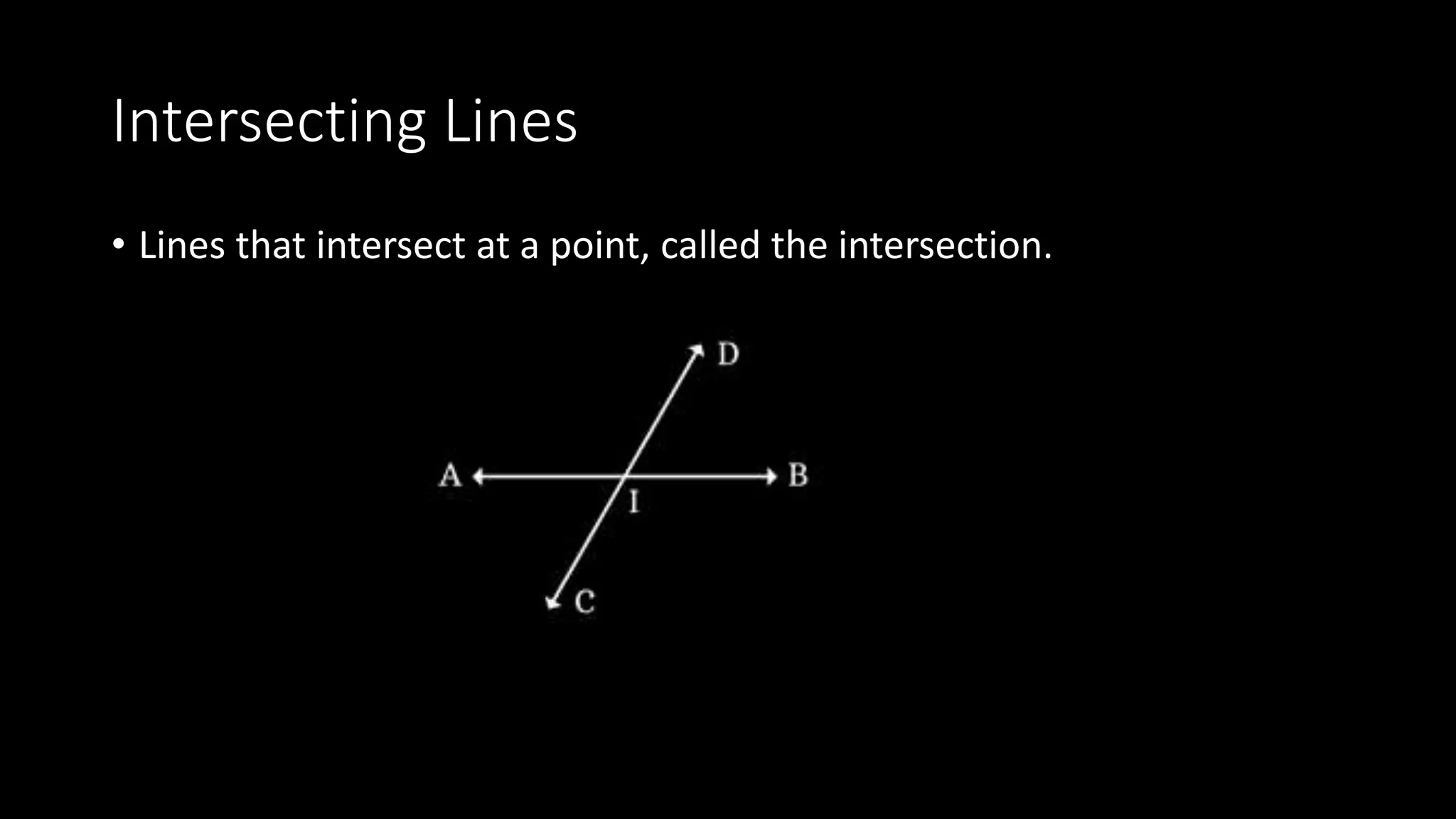 Intersecting Lines
• Lines that intersect at a point, called the intersection.
 