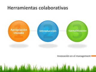 Herramientas colaborativas
Innovación en el management
Apropiación
cruzada
Introducción Ejemplificación
 