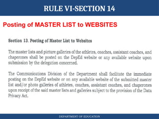 DEPARTMENT OF EDUCATION
RULE VI-SECTION 14
Posting of MASTER LIST to WEBSITES
 
