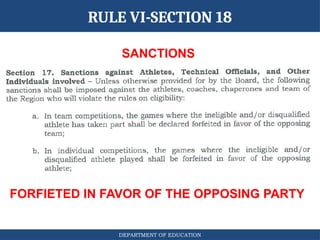 DEPARTMENT OF EDUCATION
RULE VI-SECTION 18
SANCTIONS
FORFIETED IN FAVOR OF THE OPPOSING PARTY
 