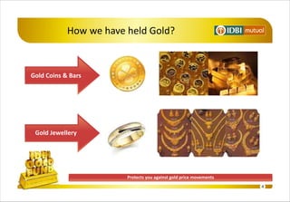 How we have held Gold?



Gold Coins & Bars




 Gold Jewellery




                        Protects you against gold price movements
                                                                    4
 