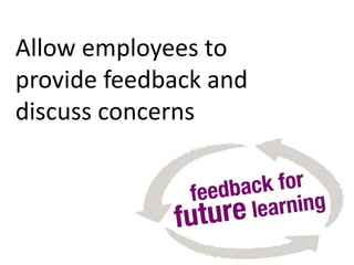 Allow employees to
provide feedback and
discuss concerns