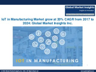 © 2016 Global Market Insights, Inc. USA. All Rights Reserved www.gminsights.com
IoT in Manufacturing Market grow at 20% CAGR from 2017 to
2024: Global Market Insights Inc.
 