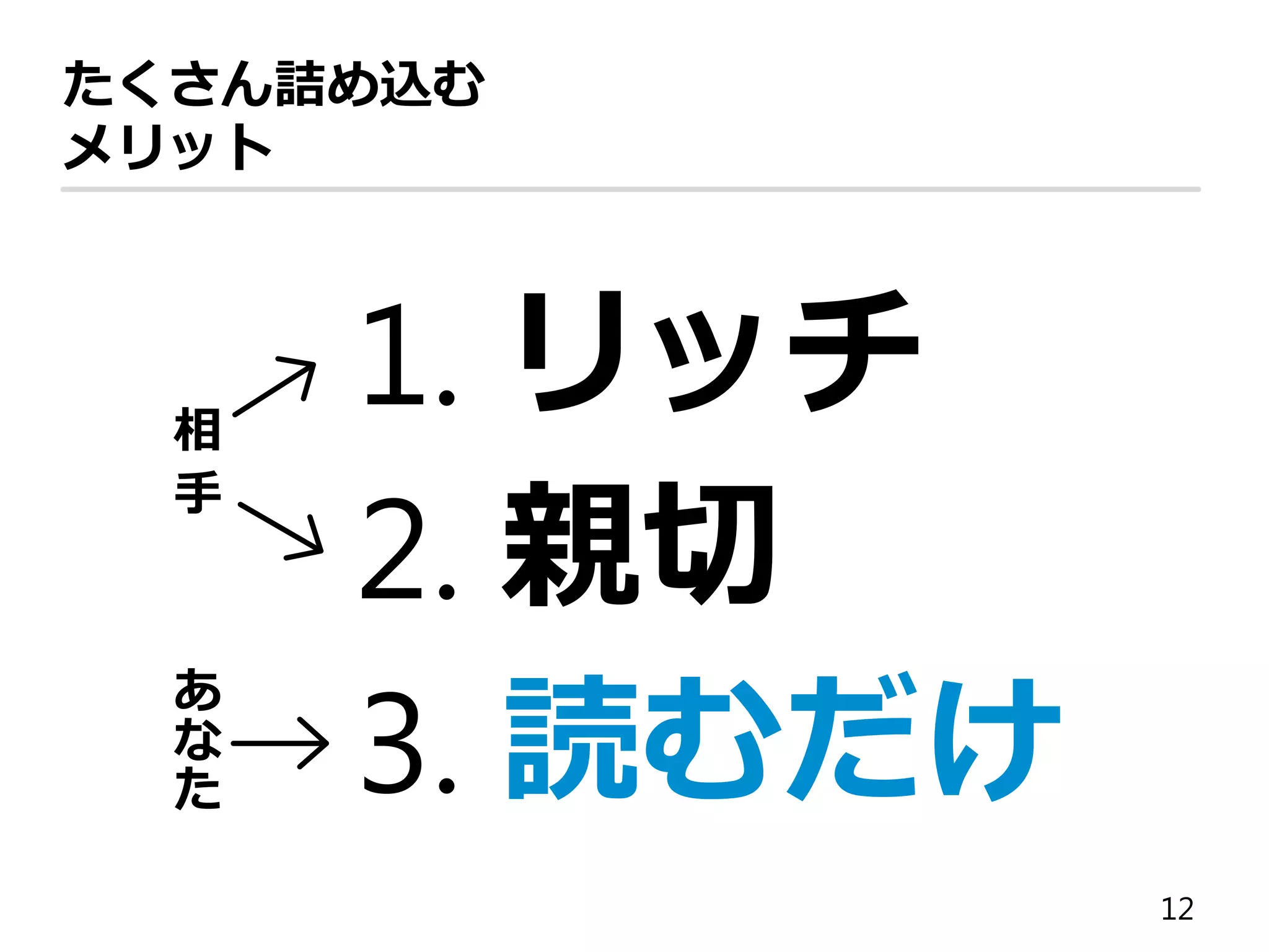 12
情報を磨く＝
魅力が相手の行動を促す
感プラス
情報を
載せる
だけ
 