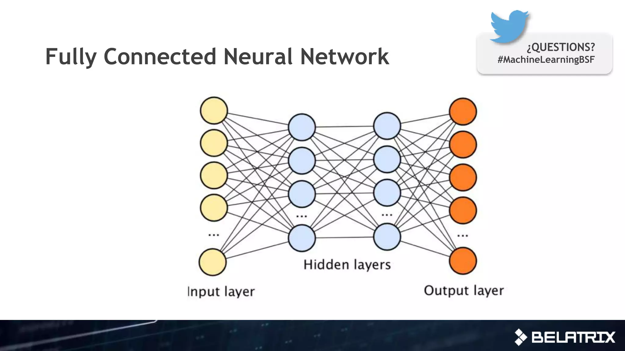 Fully Connected Neural Network
¿QUESTIONS?
#MachineLearningBSF
 