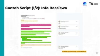 Contoh Script (1/2): Info Beasiswa
25
sumber: @aisharizqy (confidential)
 