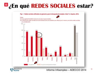 84
¿En qué REDES SOCIALES estar?
Informe Infoempleo – ADECCO 2014
 