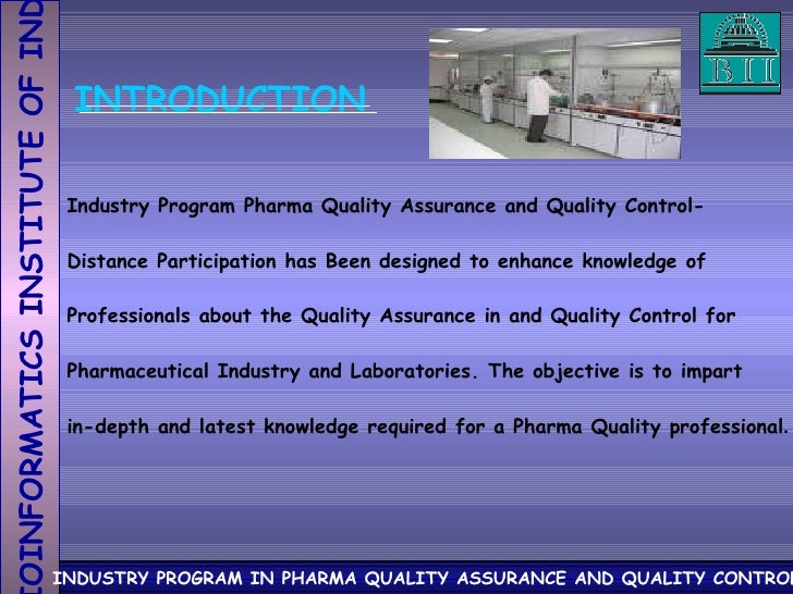 Industry Program In Pharma Quality Assurance And Quality Control