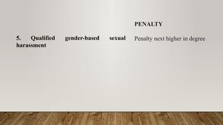 5. Qualified gender-based sexual
harassment
PENALTY
Penalty next higher in degree
 