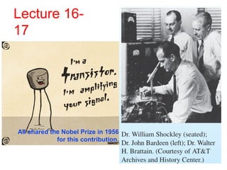 Lecture 16-
17
All shared the Nobel Prize in 1956
for this contribution.
 