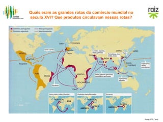 Hora H / 8.º ano
Quais eram as grandes rotas do comércio mundial no
século XVI? Que produtos circulavam nessas rotas?
 