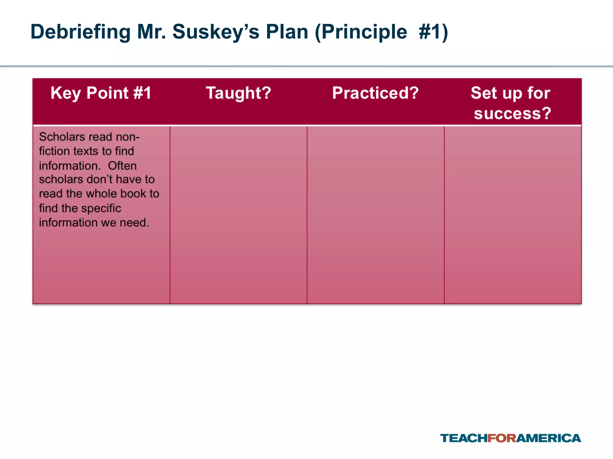 Debriefing Mr. Suskey’s Plan (Principle  #1) 