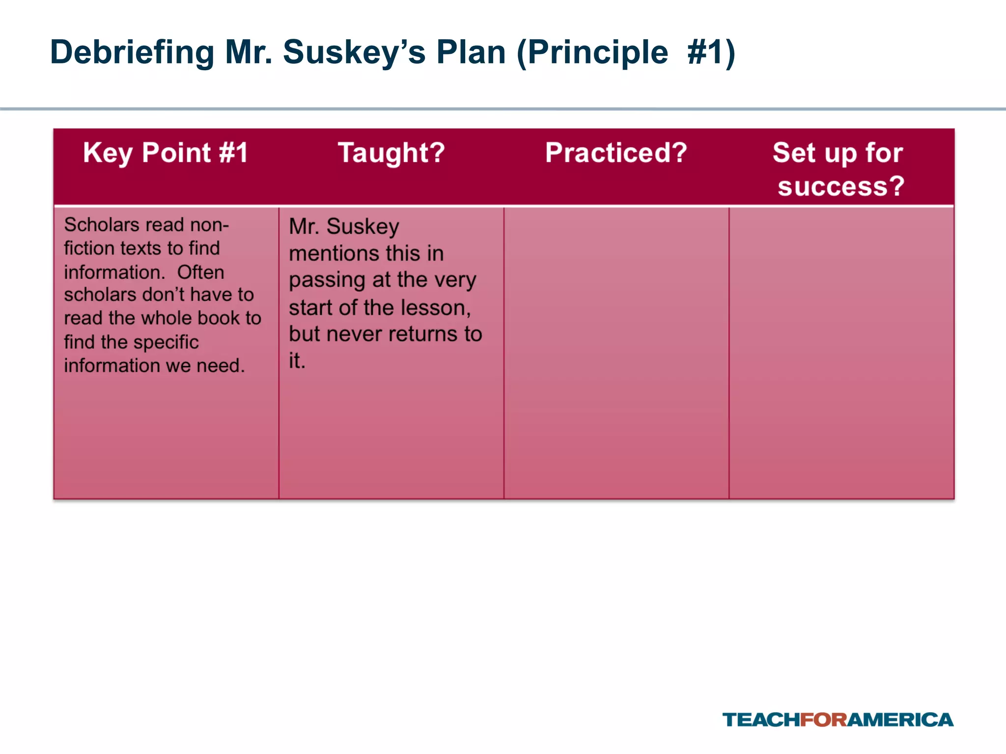 Debriefing Mr. Suskey’s Plan (Principle  #1) 