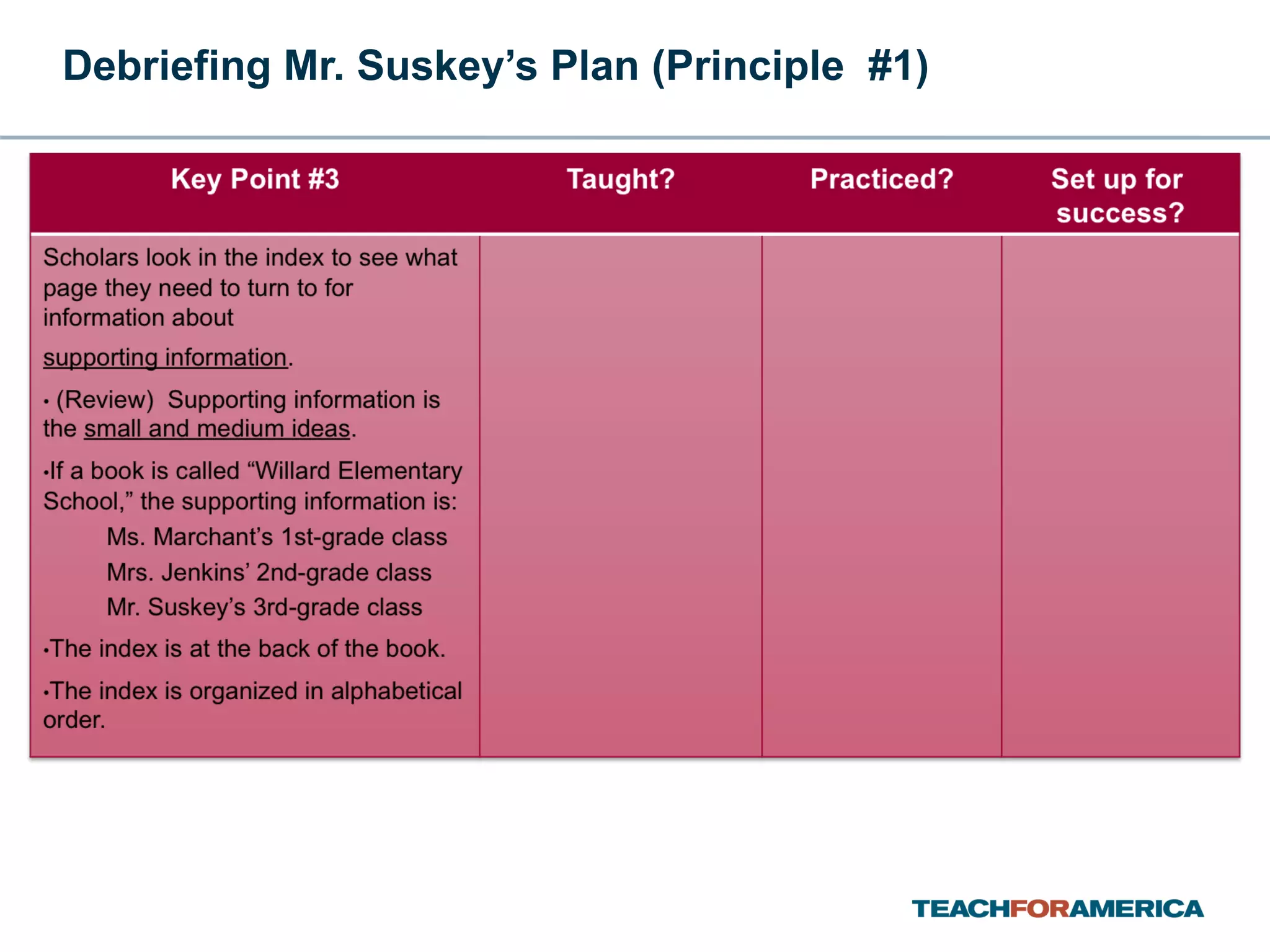 Debriefing Mr. Suskey’s Plan (Principle  #1) 