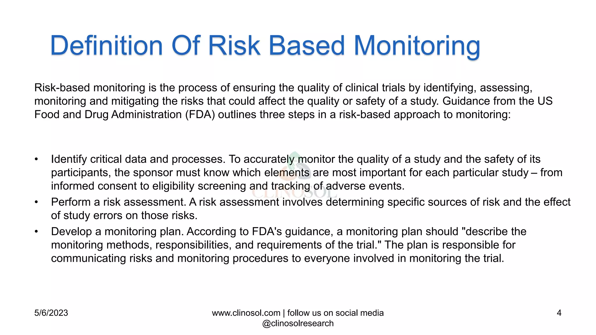 Risk Based Monitoring in Clinical Trials. | PPTX