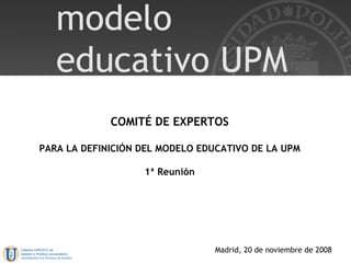 COMITÉ DE EXPERTOS PARA LA DEFINICIÓN DEL MODELO EDUCATIVO DE LA UPM 1ª Reunión Madrid, 20 de noviembre de 2008 