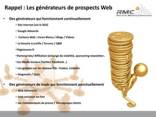  Laisser les clients venir à vous (SEO) Se créer un réseau  Attirer des prospects ciblés !
