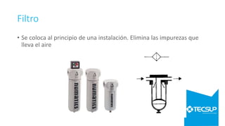 Filtro
• Se coloca al principio de una instalación. Elimina las impurezas que
lleva el aire
 