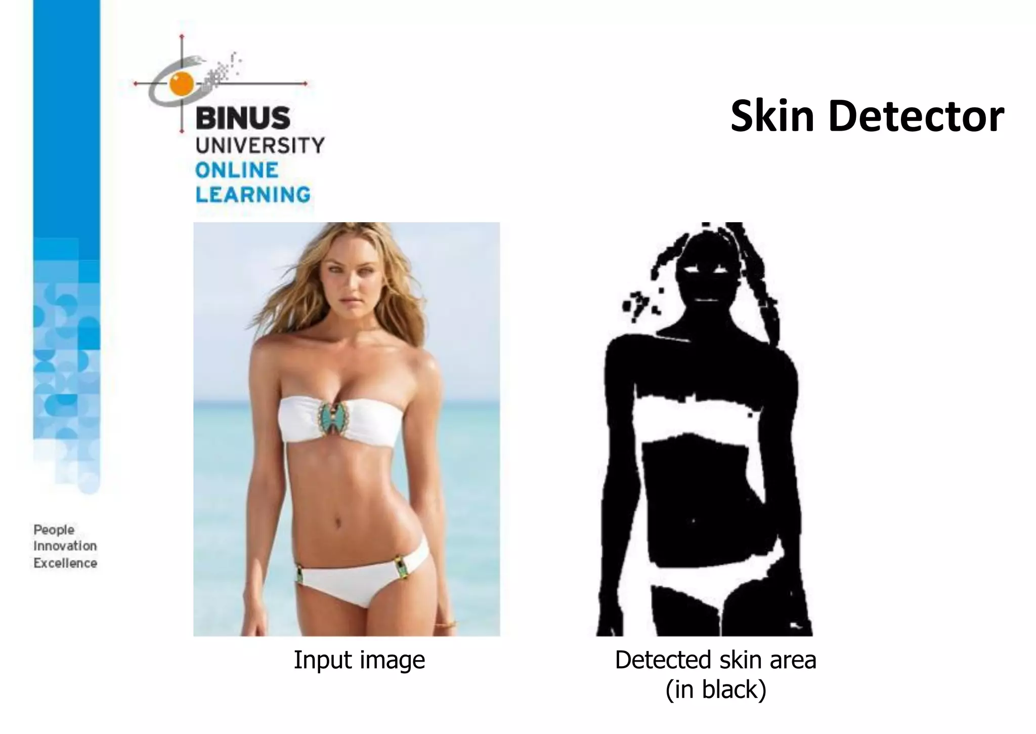 Skin Detector
Input image Detected skin area
(in black)
 