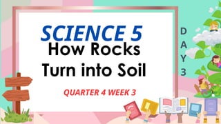 SCIENCE 5
QUARTER 4 WEEK 3
D
A
Y
3
How Rocks
Turn into Soil
 