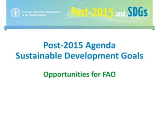 Post-2015 Agenda
Sustainable Development Goals
Opportunities for FAO
 