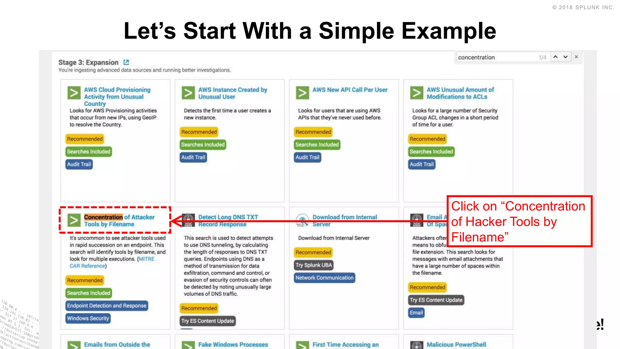 Let’s Start With a Simple Example
Click on “Concentration
of Hacker Tools by
Filename”
 