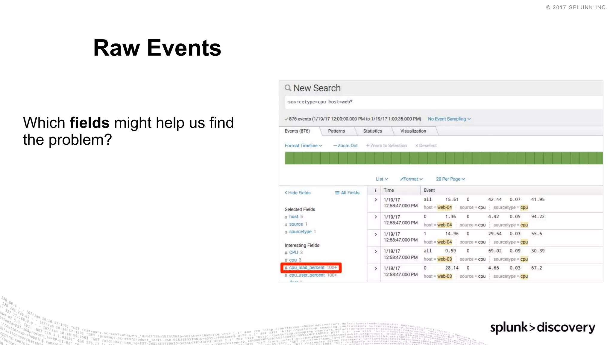© 2017 SPLUNK INC.
Which fields might help us find
the problem?
Raw Events
 