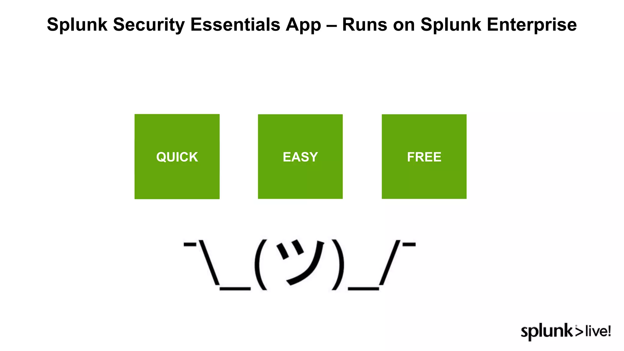 Splunk Security Essentials App – Runs on Splunk Enterprise
QUICK EASY FREE
 