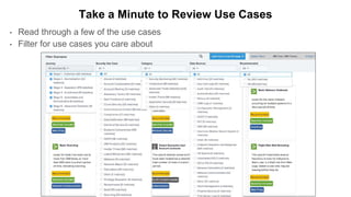 • Read through a few of the use cases
• Filter for use cases you care about
Take a Minute to Review Use Cases
 