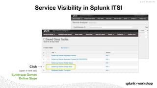 © 2017 SPLUNK INC.
Service Visibility in Splunk ITSI
Click
(open in new tab)
Buttercup Games
Online Store
 