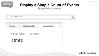 © 2017 SPLUNK INC.
Display a Simple Count of Events
Single Value in Action
SHOW
... | stats count
 