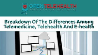Breakdown Of The Differences Among
Telemedicine, Telehealth And E-health
 
