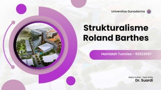 Strukturalisme
Roland Barthes
Hamidah Tunnisa - 92523007
Universitas Gunadarma
Dr. Suardi
Mata Kuliah : Teori Kritis
 