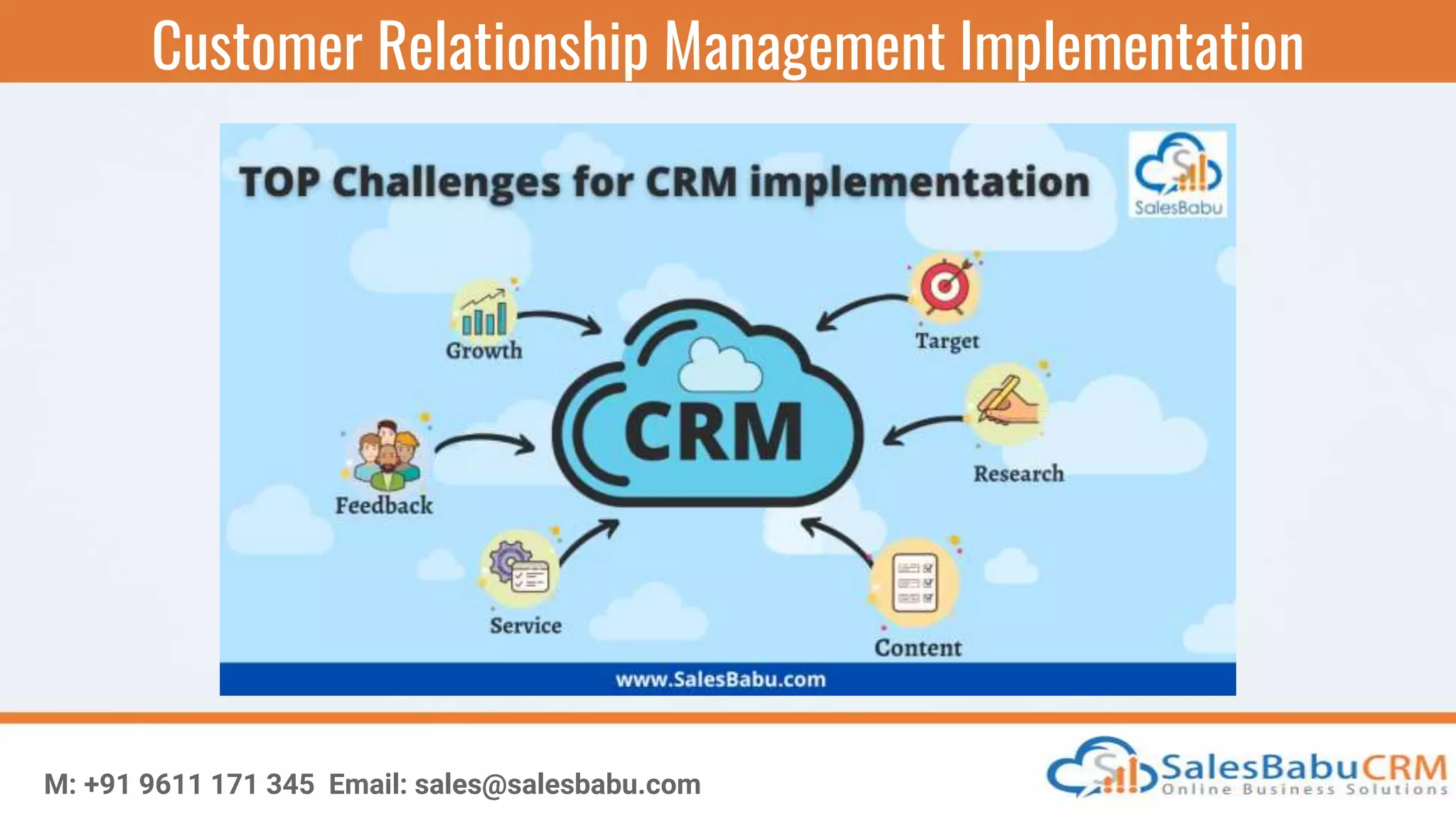 Customer Relationship Management Implementation
M: +91 9611 171 345 Email: sales@salesbabu.com
 