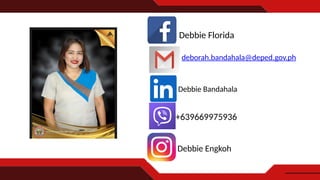 +639669975936
Debbie Florida
Debbie Bandahala
deborah.bandahala@deped.gov.ph
Debbie Engkoh
 