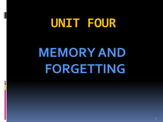 UNIT FOUR
MEMORY AND
FORGETTING
1
 