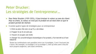 Peter Drucker:
Les stratégies de l'entrepreneur…
 Pour Peter Drucker (1909-2005), il faut évaluer la valeur au sens du cl...