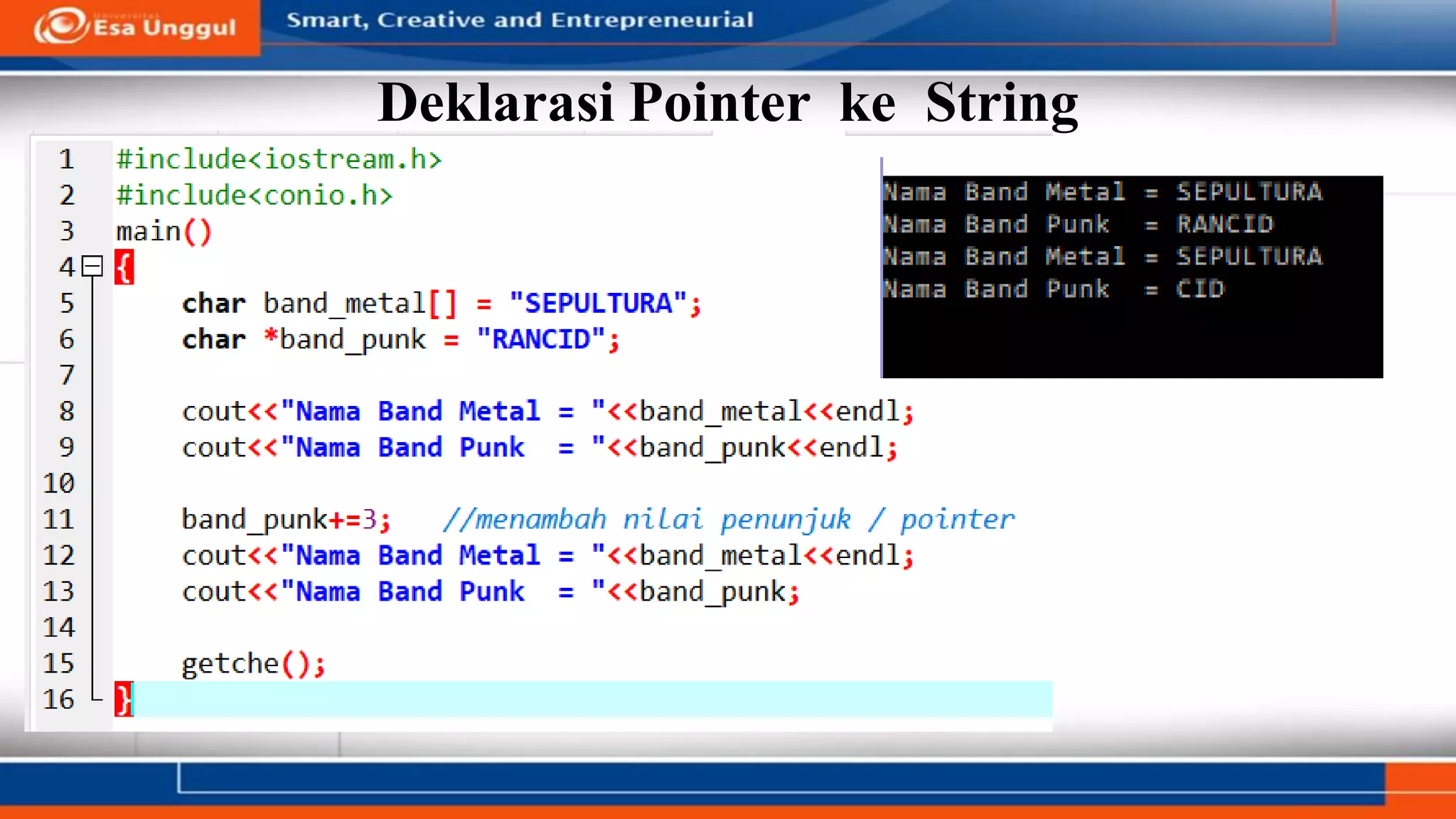 Deklarasi Pointer ke String
 