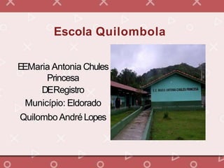 EEMaria Antonia Chules
Princesa
DERegistro
Município: Eldorado
Quilombo AndréLopes
Escola Quilombola
 