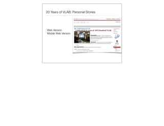 20 Years of VLAB: Personal Stories




Web Version
Mobile Web Version
 