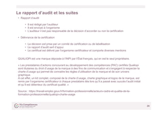 Le rapport d’audit et les suites
26
• Rapport d’audit
• Il est rédigé par l’auditeur
• Il est envoyé à l’organisme
• L’aud...
