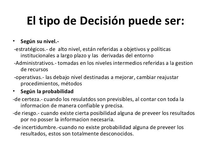 Resultado de imagen para tipologia de las decisiones