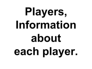 Players, Information about each player. 