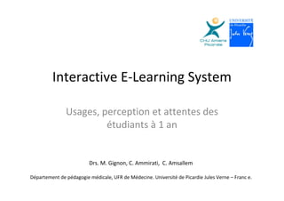 Interactive E-Learning System. Usages, perception et attentes desétudiants à 1 an 