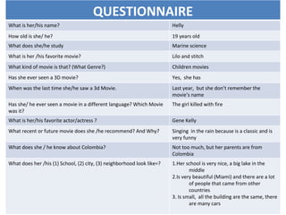 QUESTIONNAIRE What is her/his name? Helly How old is she/ he? 19 years old What does she/he study Marine science  What is ...