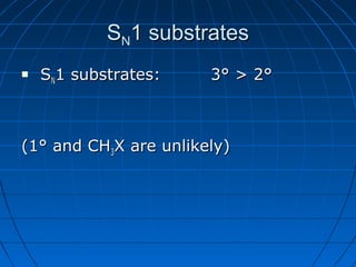 SSNN1 substrates1 substrates
 SSNN1 substrates: 3° > 2°1 substrates: 3° > 2°
(1° and CH(1° and CH33X are unlikely)X are unlikely)
 