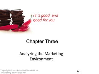 i t ’s good and
                                 good for you




                          Chapter Three

                   Analyzing the Marketing
                        Environment

Copyright © 2012 Pearson Education, Inc.
                                                   3- 1
Publishing as Prentice Hall
 