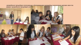 -проведення процедури голосування з дотриманням попередньо визначених часових меж та
правил проведення процедури голосування;

 