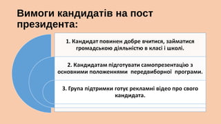 Вимоги кандидатів на пост
президента:

 